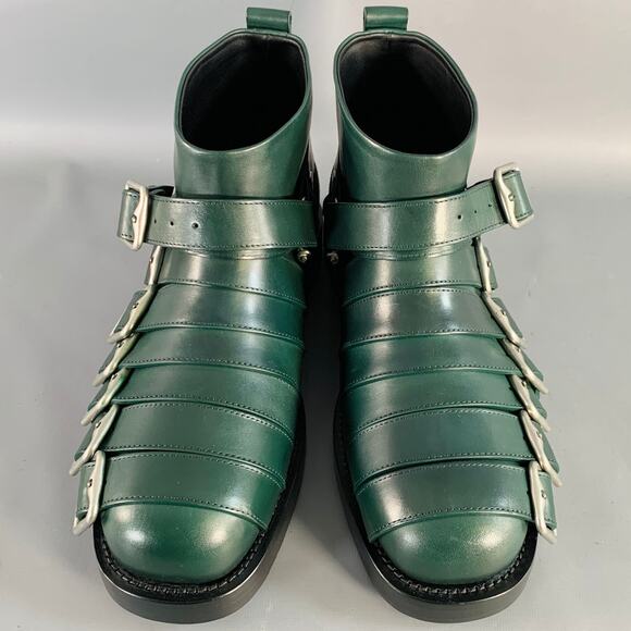 BURBERRY Size 9.5 Forest Green Leather Pull On Belted Boots main image 6
